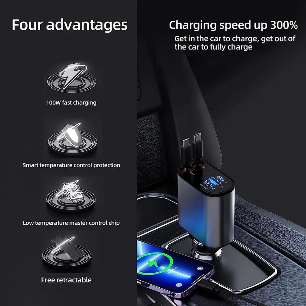 4-In-1 Retractable Car Charger