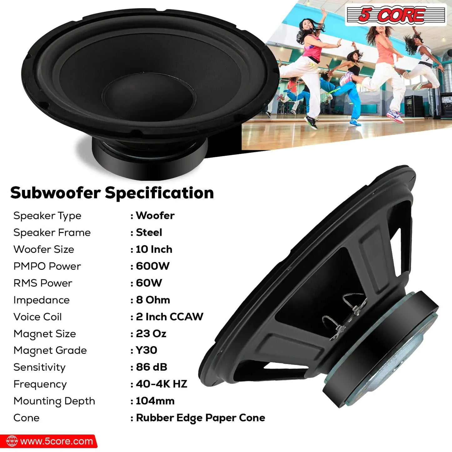 5Core 10 inch Subwoofer Speaker 600W Peak 8Ohm Car Replacement Sub Woofers