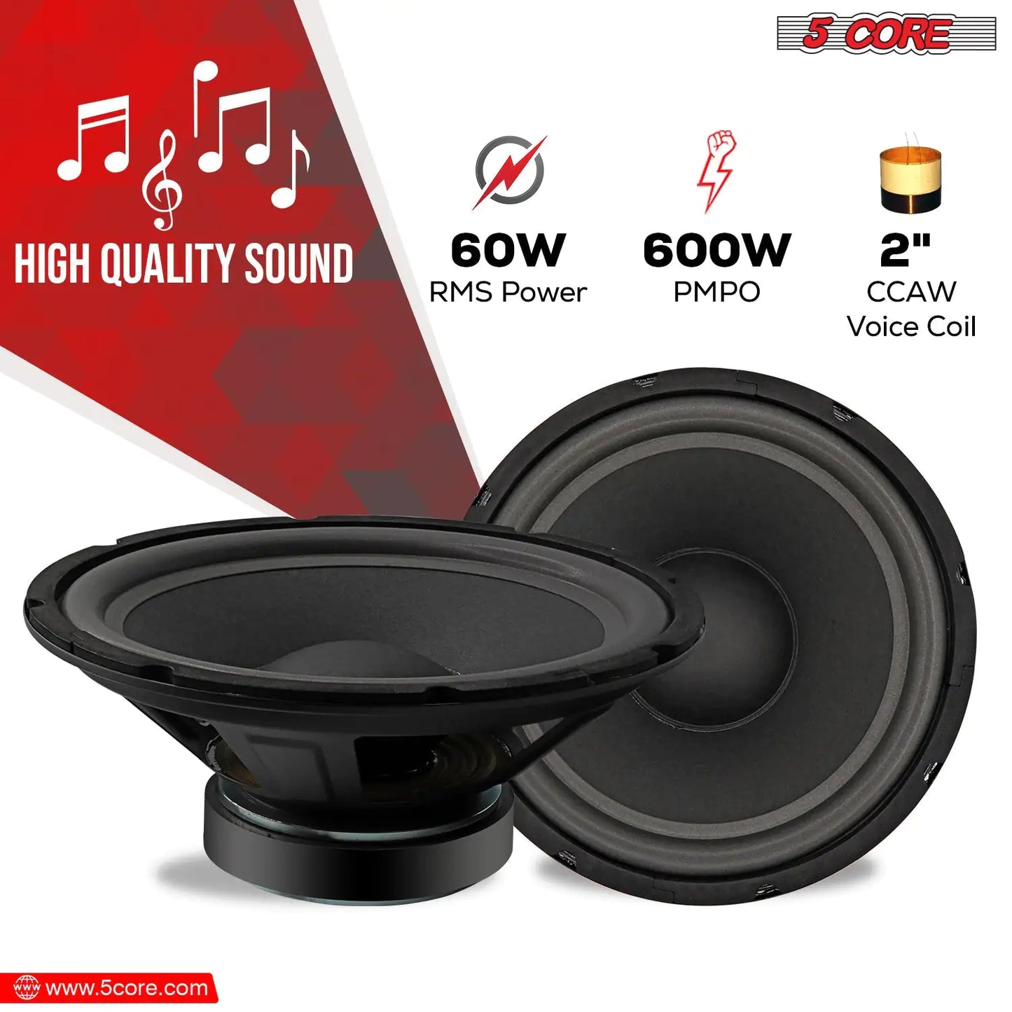 5Core 10 inch Subwoofer Speaker 600W Peak 8Ohm Car Replacement Sub Woofers