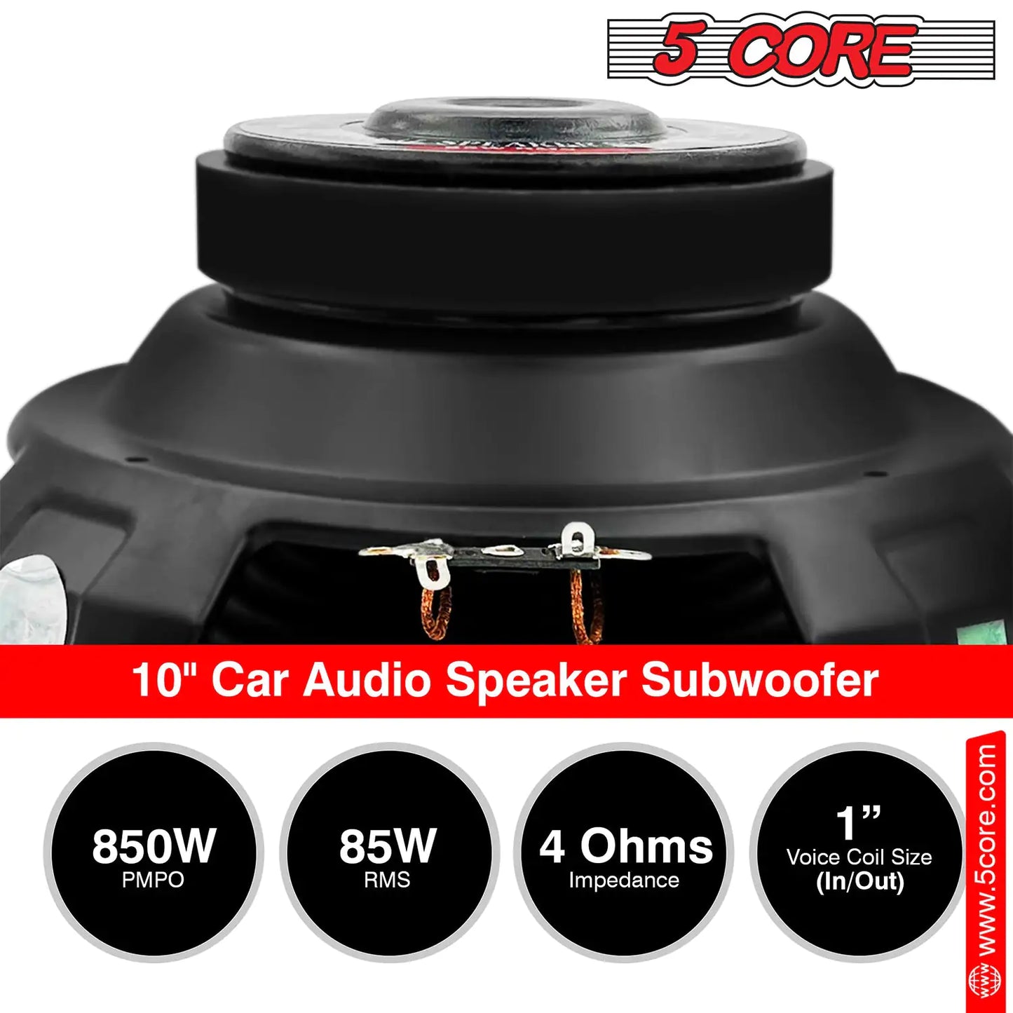 5Core 10 inch Subwoofer Speaker 850W Peak 4 Ohm Replacement Full Range Car Sub Woofer