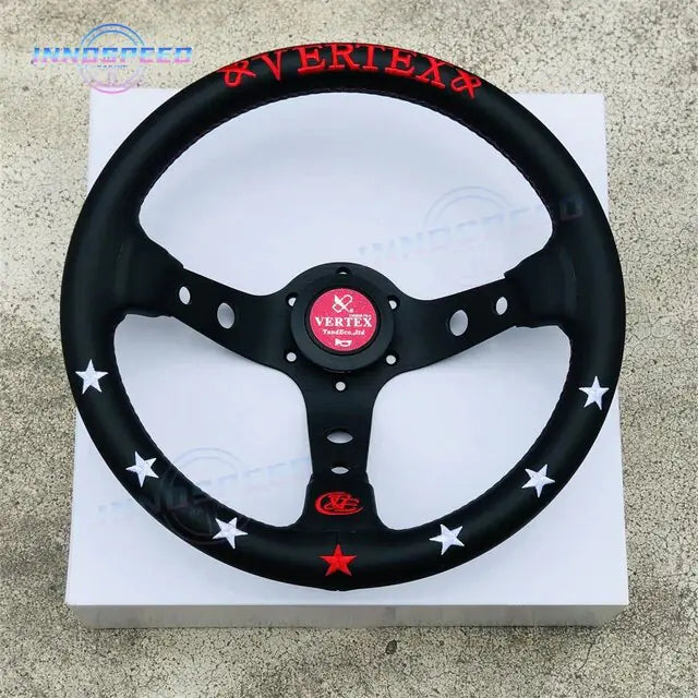 Universal Racing 13inch Vertex Leather Modified Performance Deep Dish Tuning Sport Steering Wheel